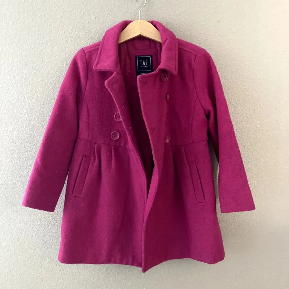 Gap Kids Solid Peacoat Wool Blend Fuchsia Petal Pink XS 4/5